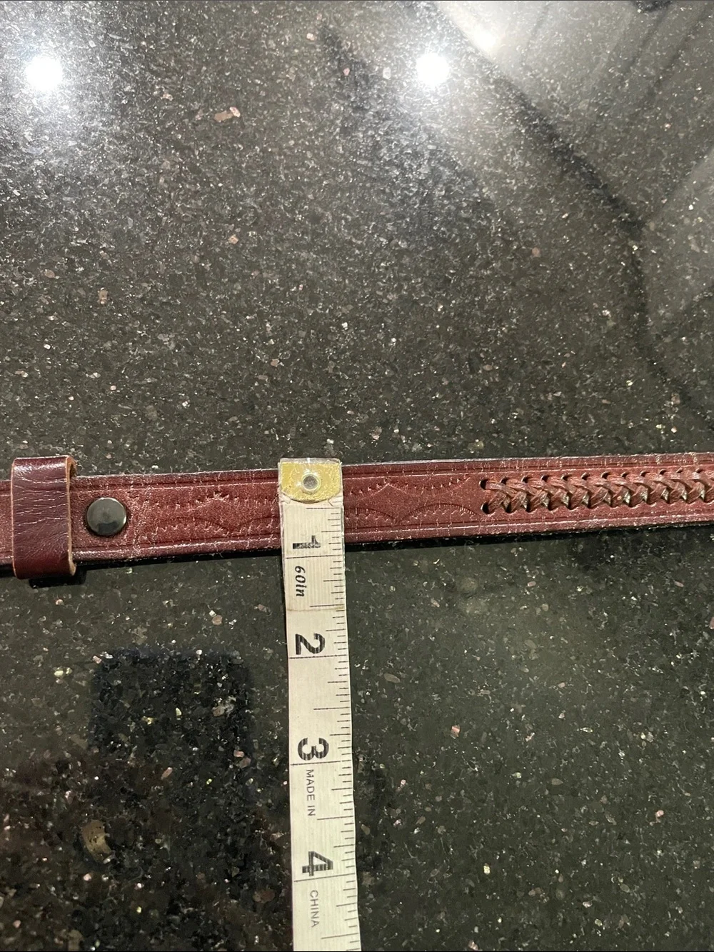 Western Kids Carved Woven Brown Leather Belt